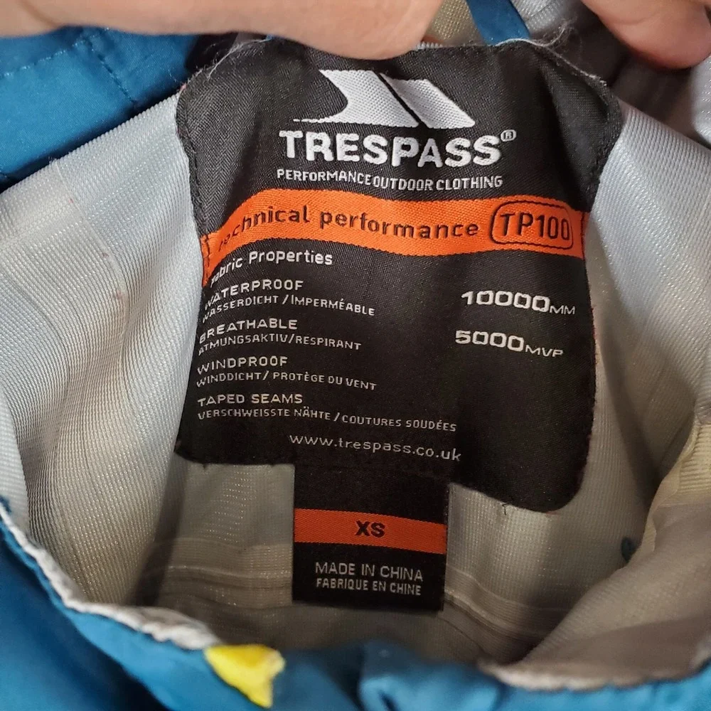 Trespass Radium TP100 Mens Jacket Sz XS Full Zip Waterproof Lightweight